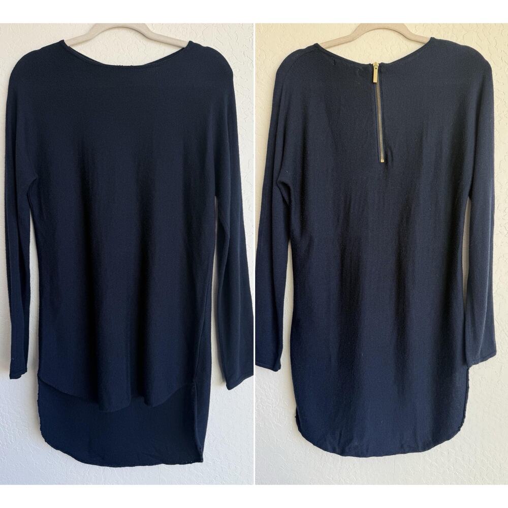 Joan Vass Studio Cashmere Blend Navy Knit Tunic Small High Low Hem Zipper Back
